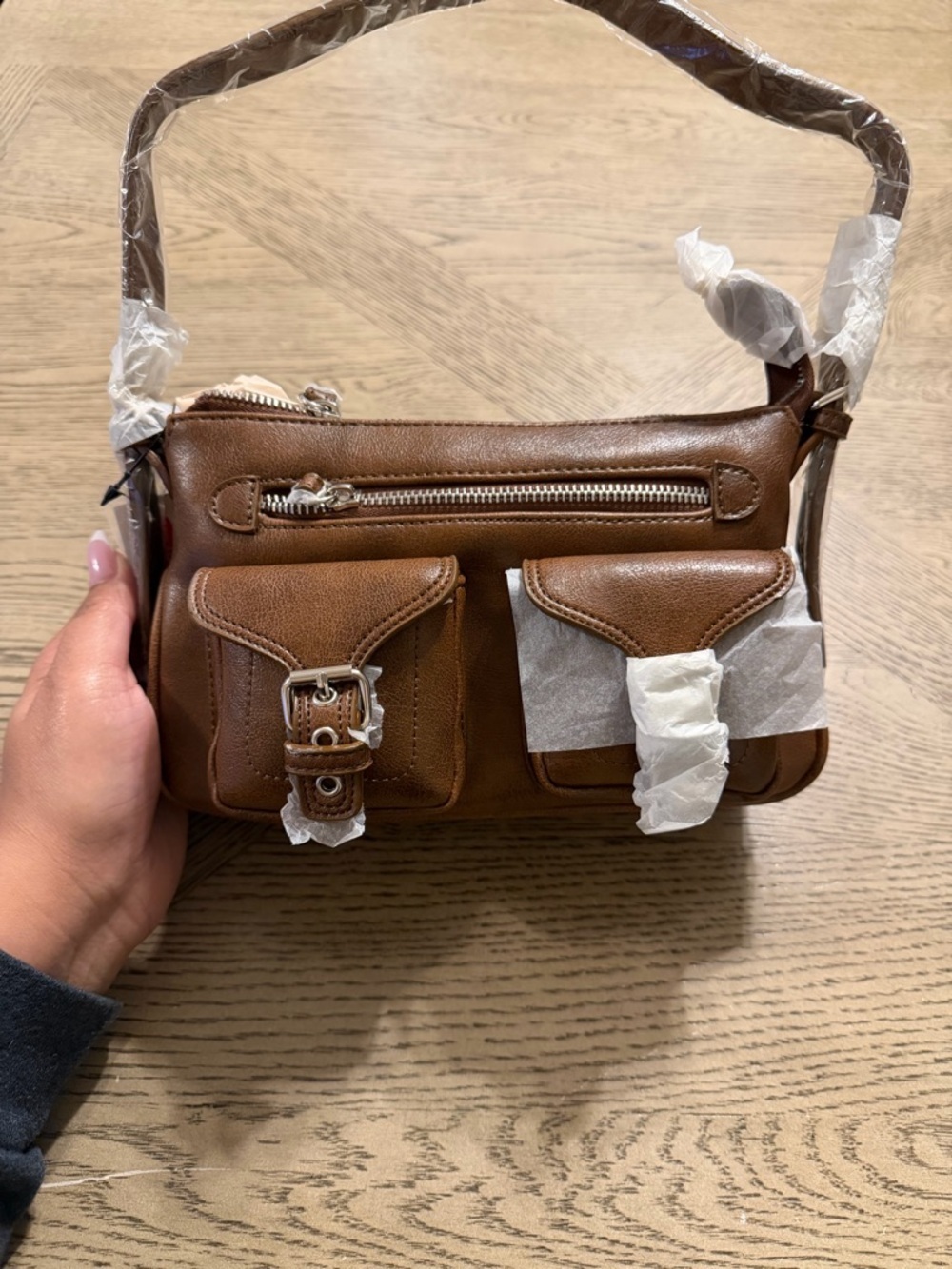Y2K brown leather shoulder bag